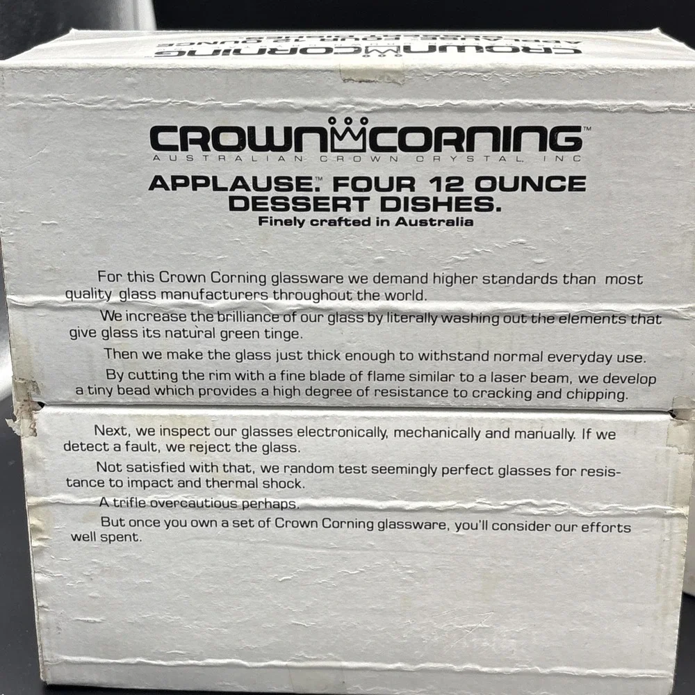 Vintage Crown Corning Applause Glass Dessert Dishes 12 Oz - Set of 7 with Boxes